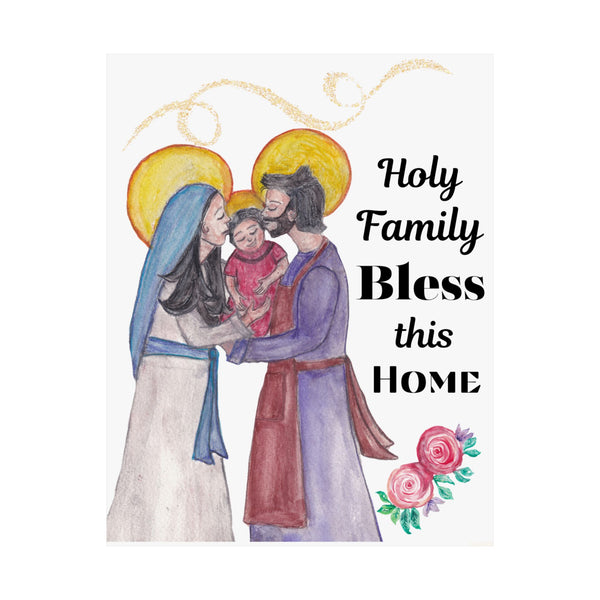 Holy Family Bless This Home Satin Poster | Spiritual Wall Art, Religious Decor, Christian Gift, Home Blessing, Faith-Inspired Decoration