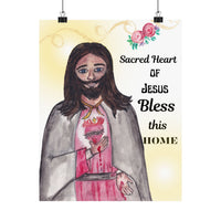 Sacred Heart of Jesus Bless This Home Satin Poster | Spiritual Wall Art, Religious Decor, Christian Gift, Home Blessing, Faith-Inspired Decoration