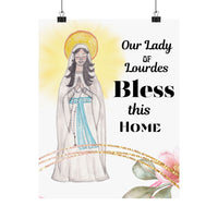 Our Lady of Lourdes Bless This Home Satin Poster | Spiritual Wall Art, Religious Decor, Christian Gift, Home Blessing, Faith-Inspired Decoration