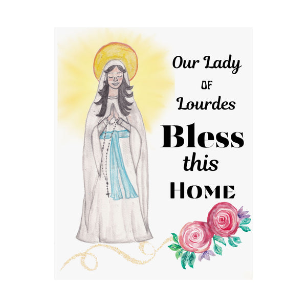 Our Lady of Lourdes Bless This Home Satin Poster | Spiritual Wall Art, Religious Decor, Christian Gift, Home Blessing, Faith-Inspired Decoration