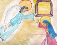The Annunciation Watercolor Wall Art Print-Modern Catholic Art-Contemporary Original Art-Catholic Home Decor